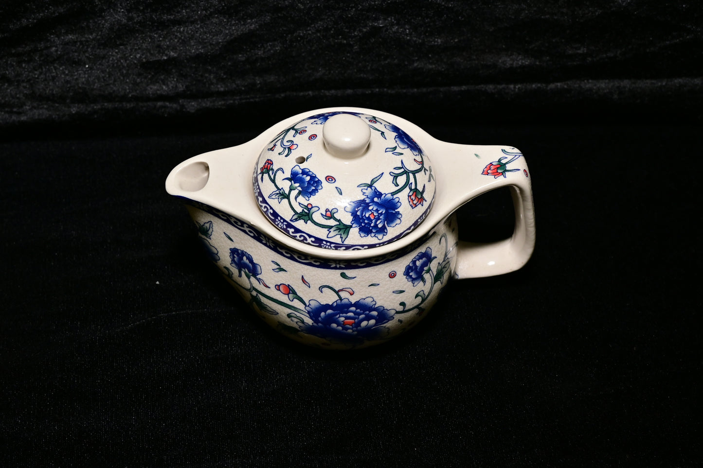 Blue Floral Low Ceramic Teapot with Infuser
