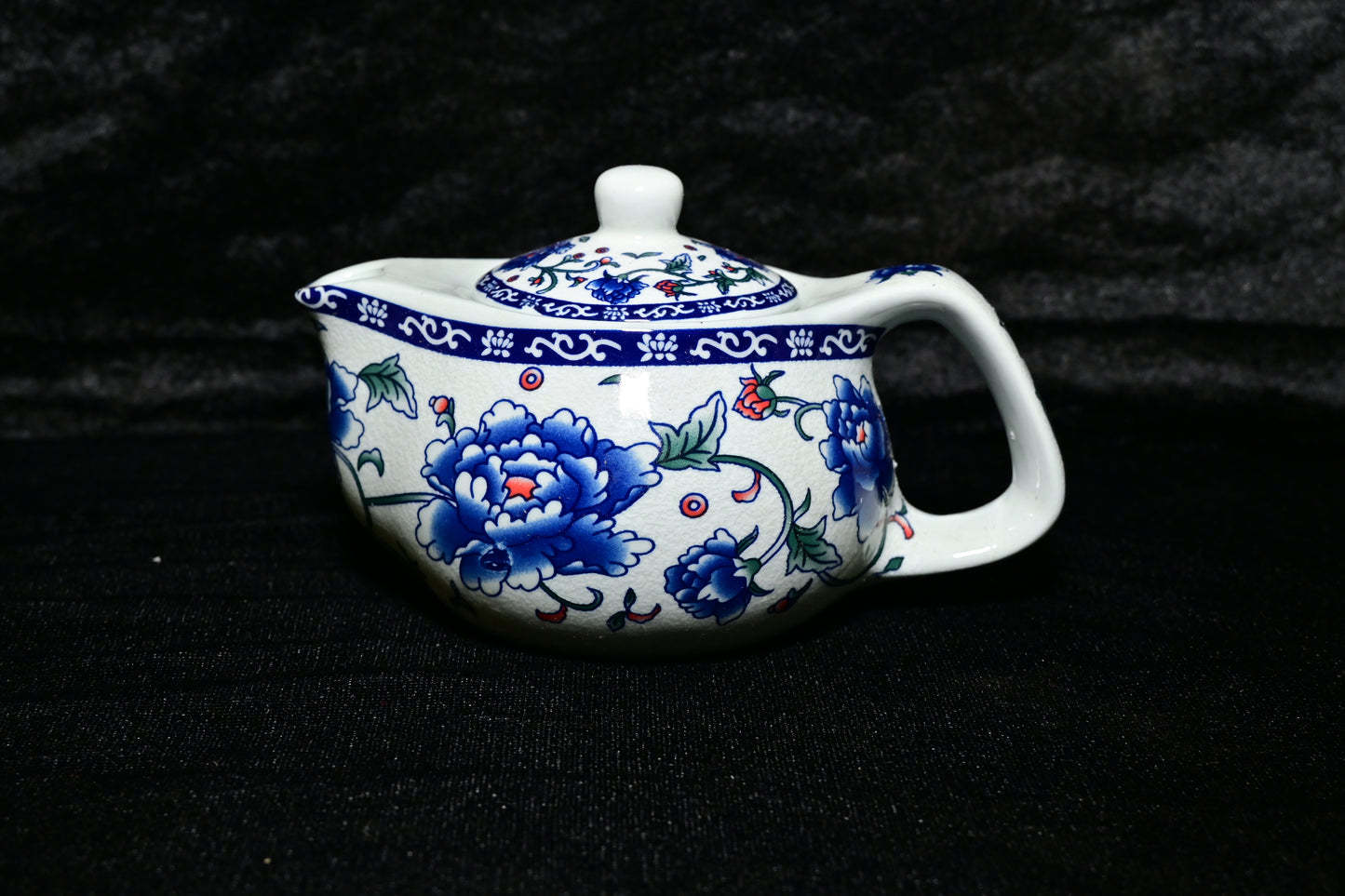 Blue Floral Low Ceramic Teapot with Infuser