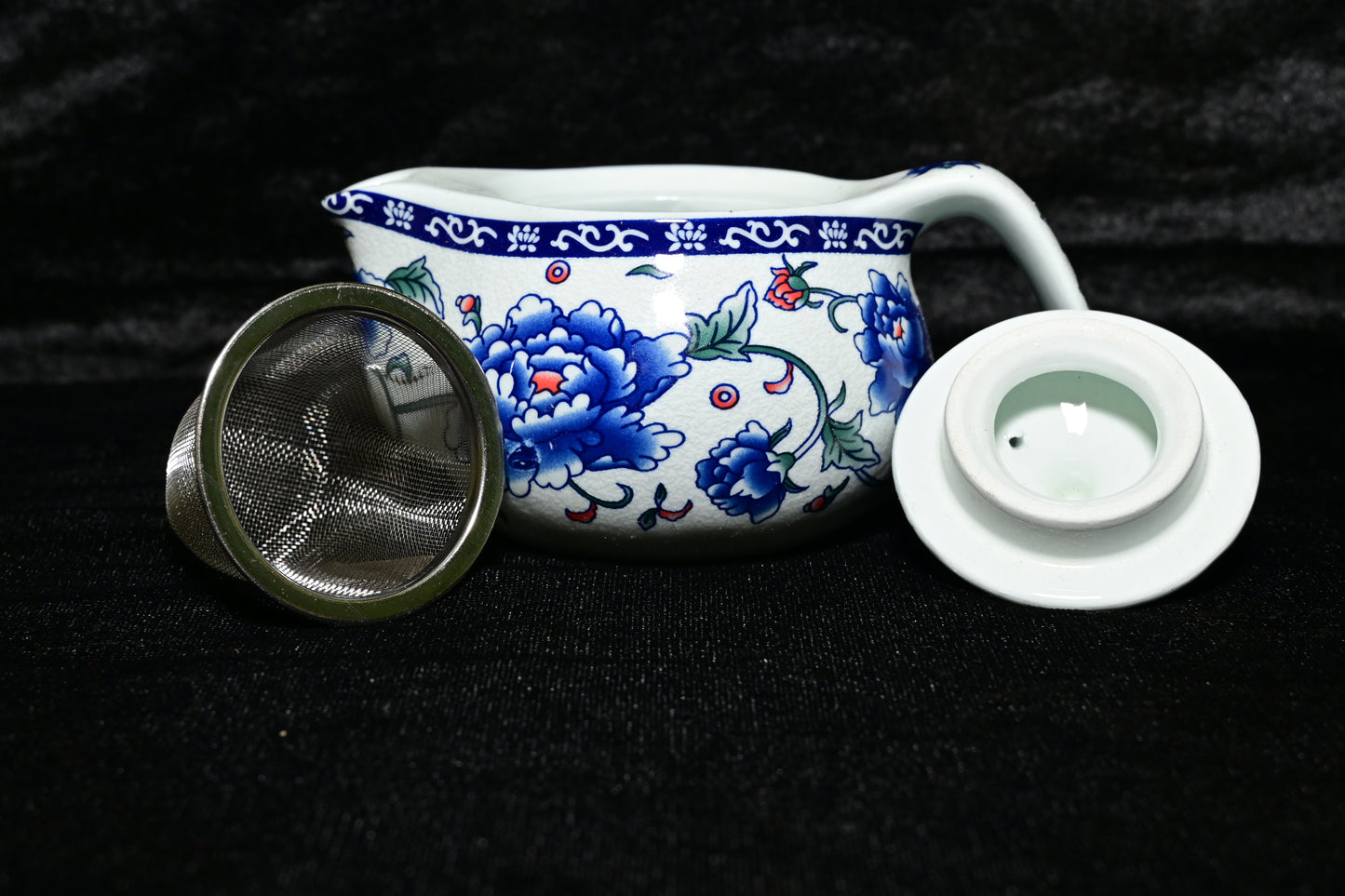 Blue Floral Low Ceramic Teapot with Infuser