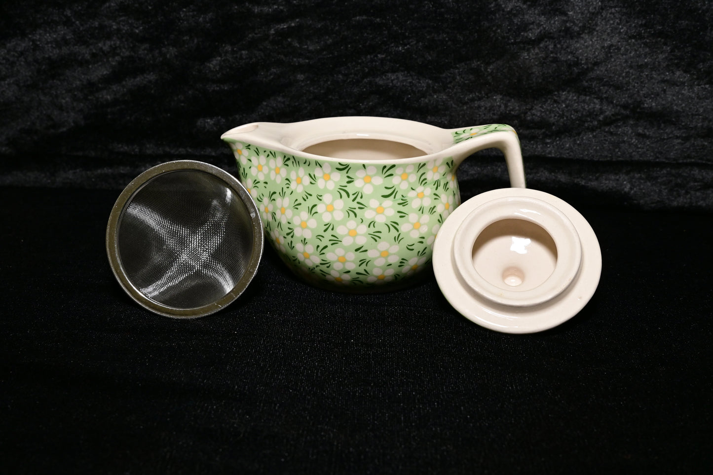 Green Floral Ceramic Teapot with Infuser