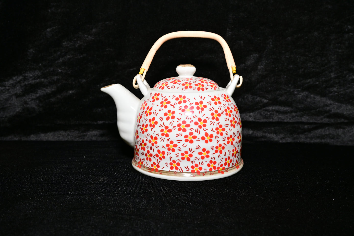 Red Floral Ceramic Teapot with Infuser