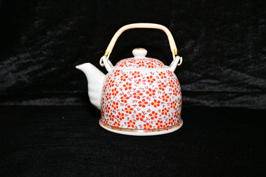 Red Floral Ceramic Teapot with Infuser