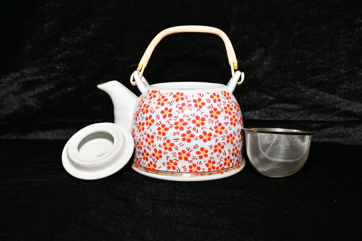 Red Floral Ceramic Teapot with Infuser