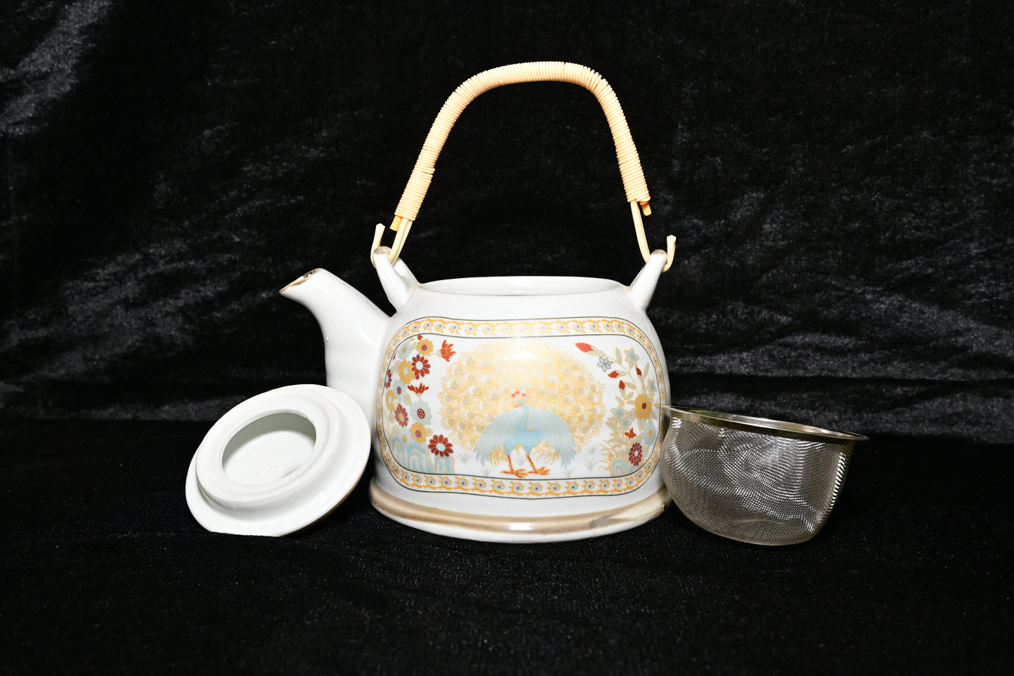 Peacock Design Ceramic Teapot with Infuser