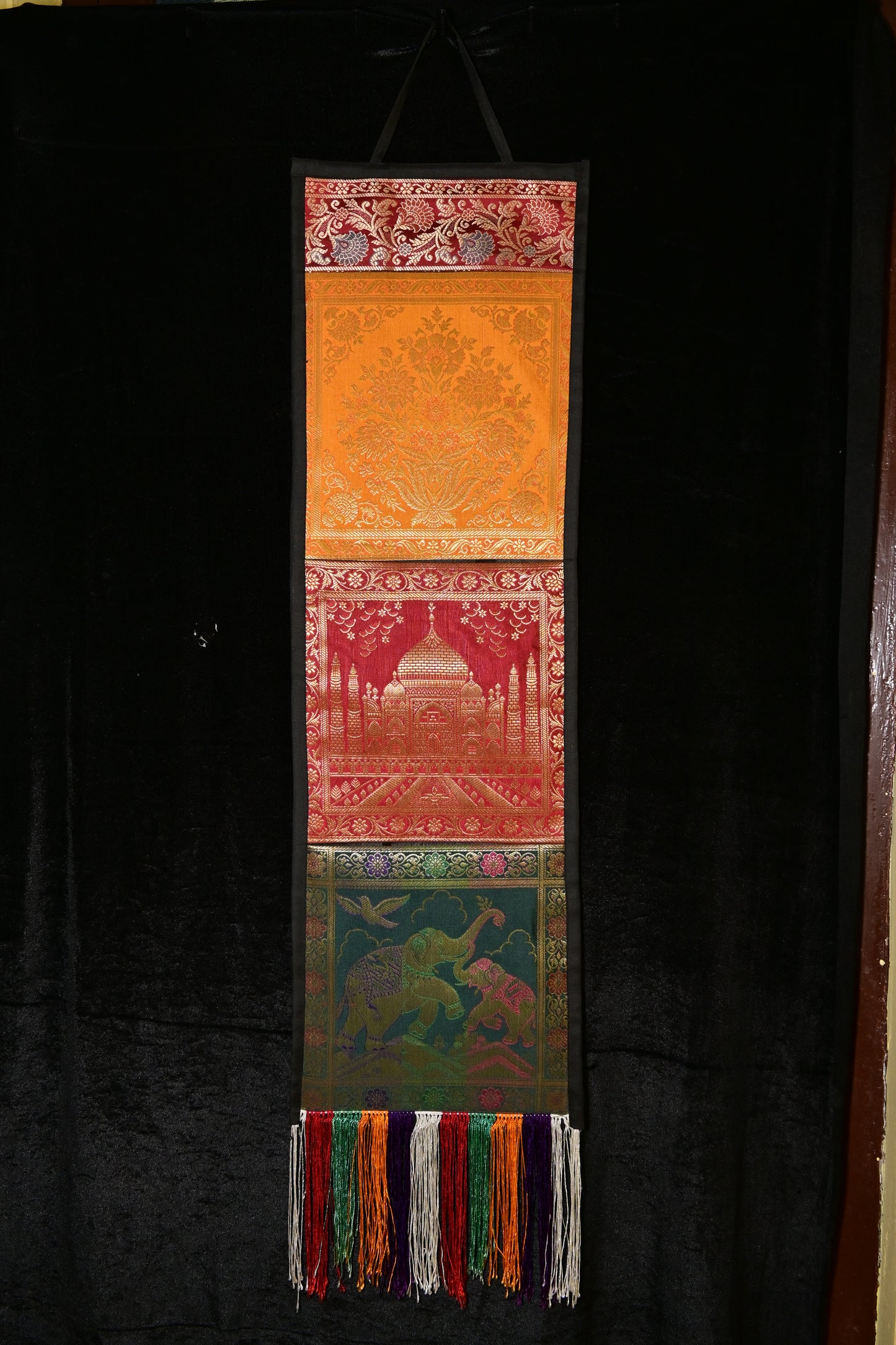 Multicolor Brocade Wall Hanging with Taj Mahal & Elephant Design