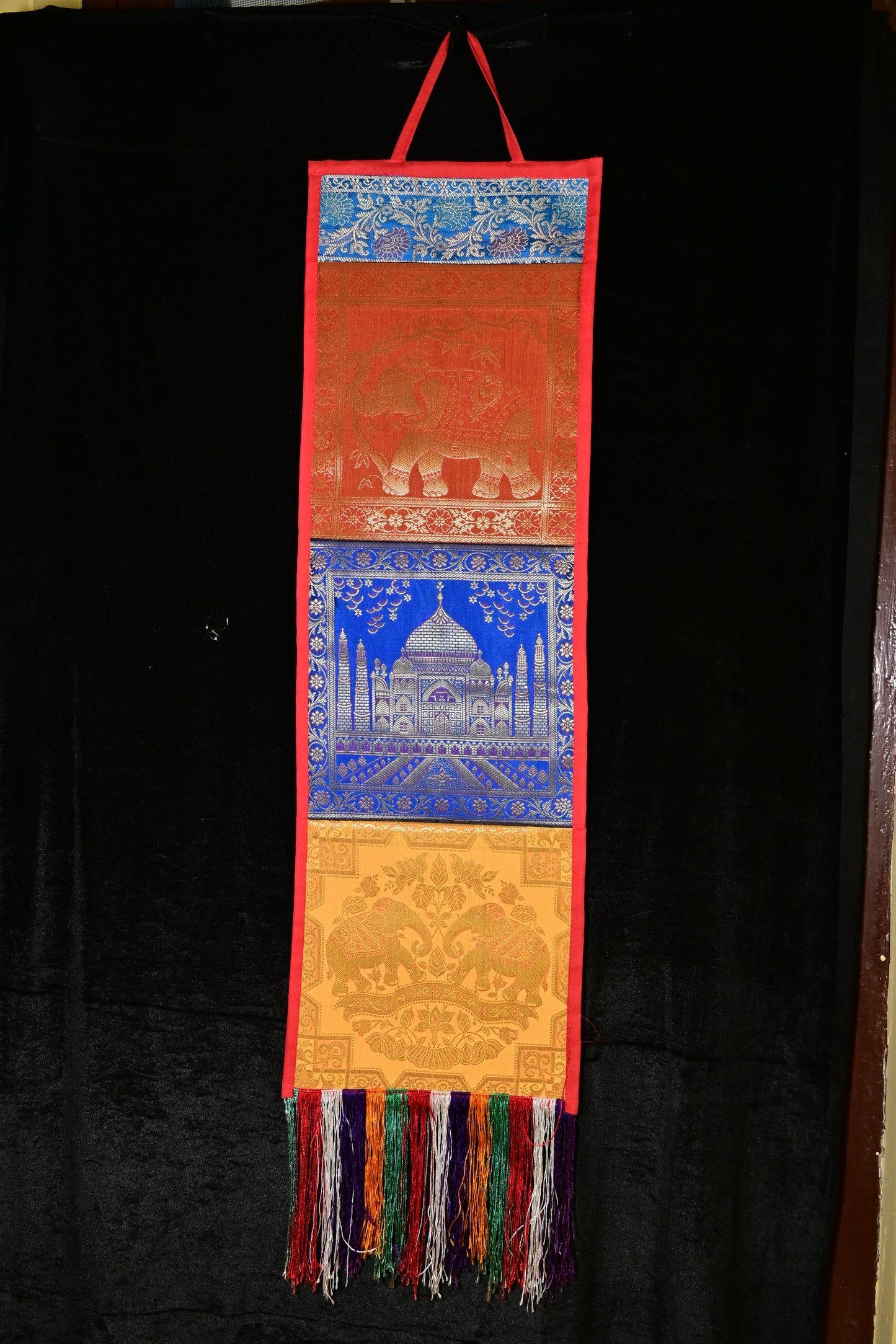 Multicolor Brocade Taj Mahal & Elephant Wall Hanging