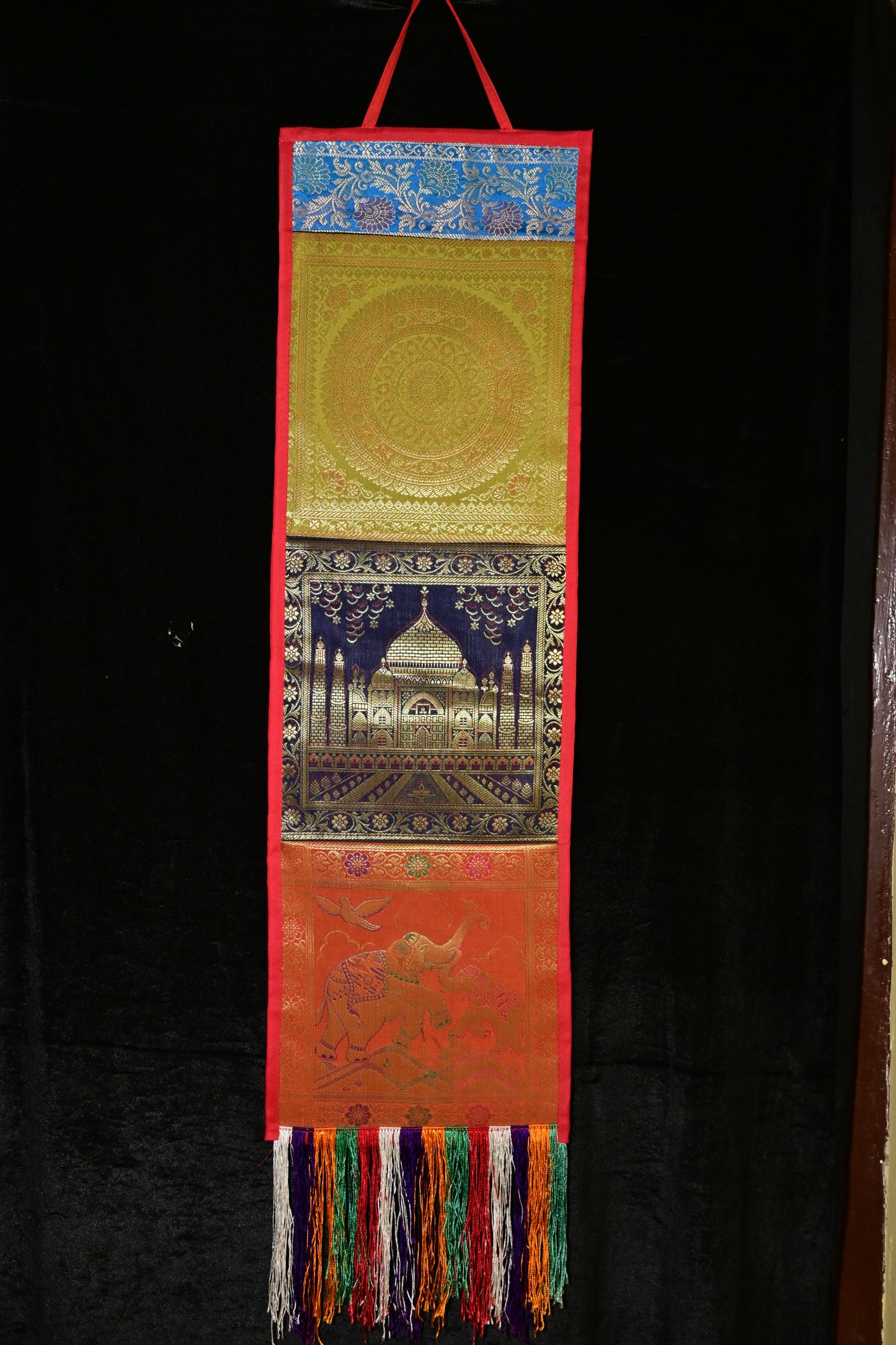 Multicolor Brocade Taj Mahal Elephant Wall Hanging