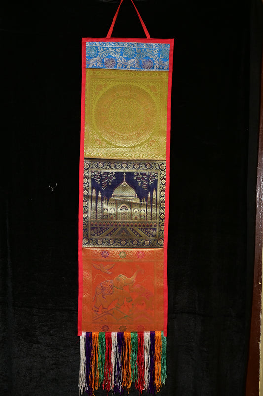 Multicolor Brocade Taj Mahal Elephant Wall Hanging