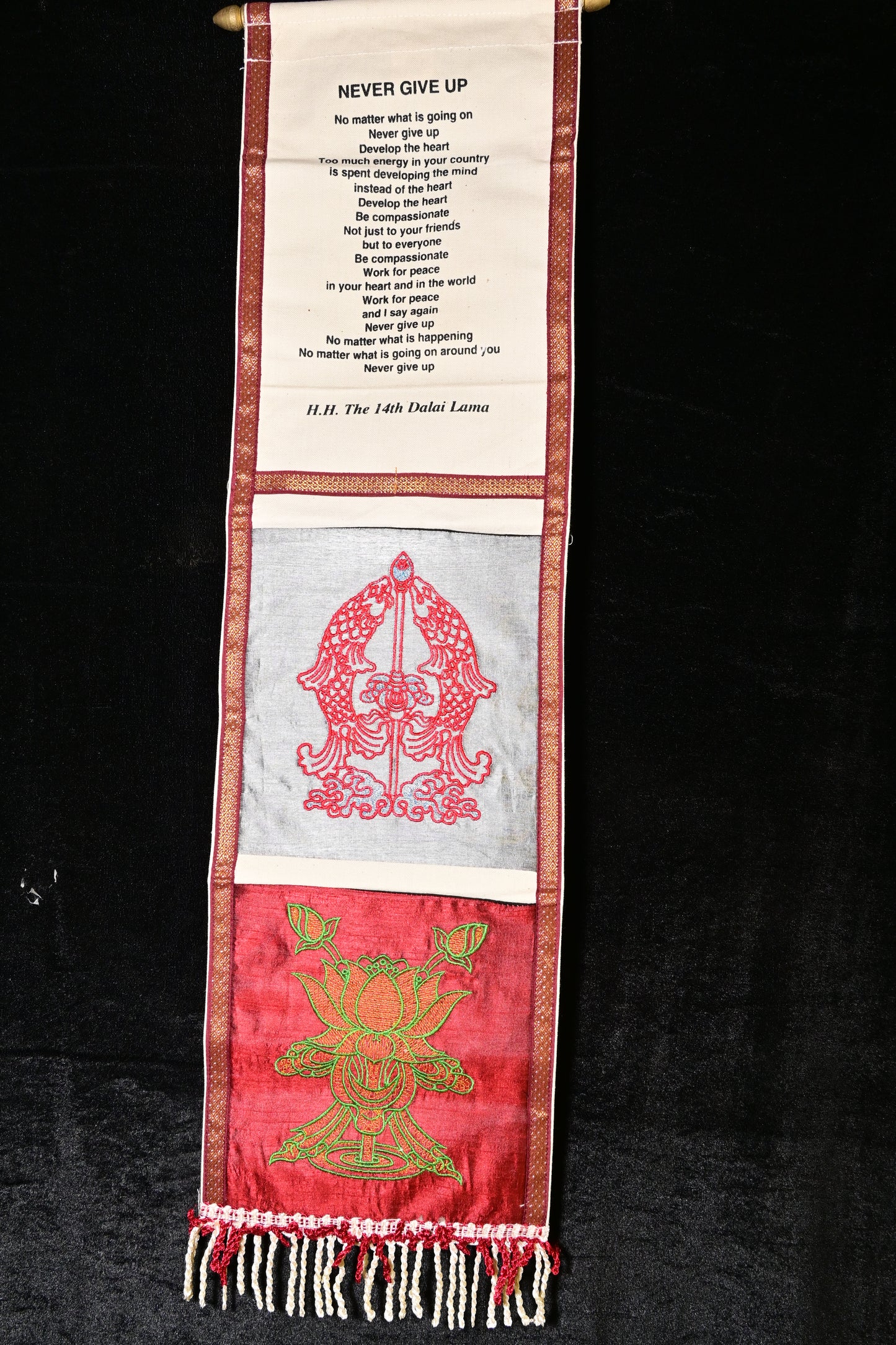 Never Give Up Dalai Lama Quote Tibetan Wall Hanging